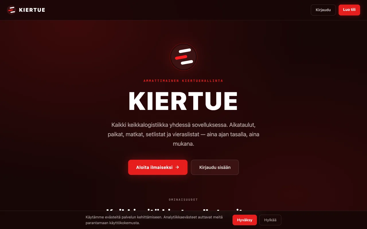 Kiertue.comin kiertuehallintasovellus